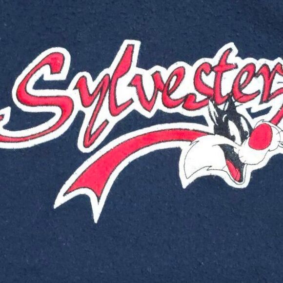 Vintage Sylvester Looney Tunes Pullover Hooded Embroidered Sweatshirt XL - Picture 2 of 5